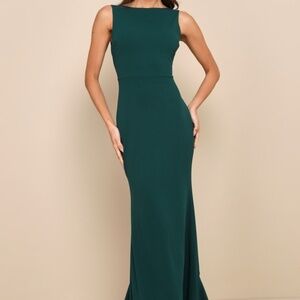 Lulus Exquisite Refinement Emerald Backless Bow Ruffled Maxi Dress Green